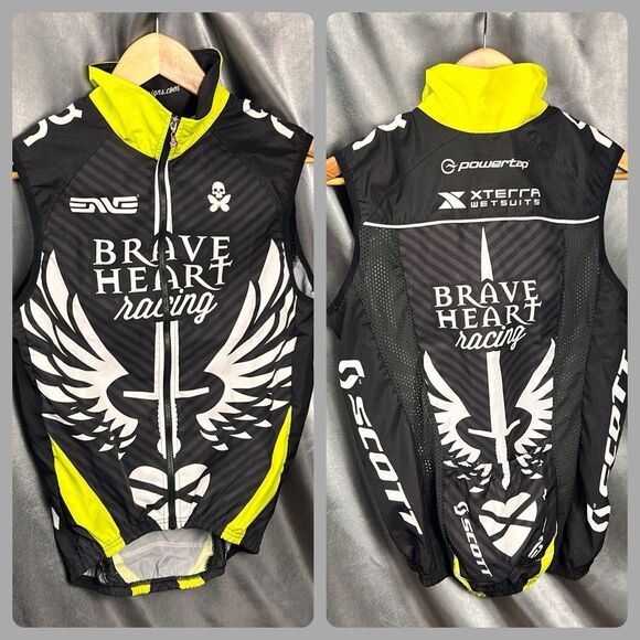 Betty Designs Braveheart Skull Wind Vest Small Full Zip Jersey Black Cycling NEW - Picture 1 of 13